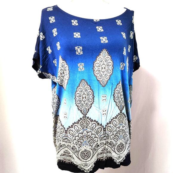 Chico's Exotic Ornaments Adelina Top Size 3 (XL) Ombre Colors Stretch Pullover - Picture 13 of 13